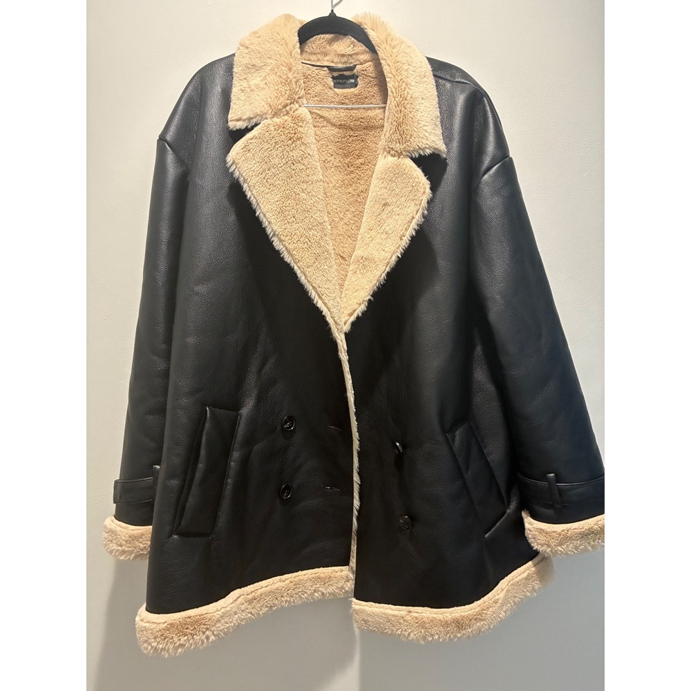 PrettyLittleThing Faux Leather Aviator Jacket Plus Size 14 Black